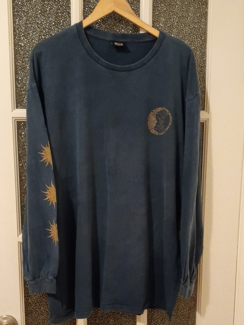BDG Urban Outfitters Washed Cotton Long-Sleeve Blue Graphic Tee with Sun & Moon